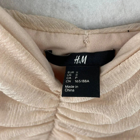 H&M Maxi Dress Womens Sz S Beige Shirred Chiffon Sleeveless Bridesmaid Ruched - Picture 6 of 7